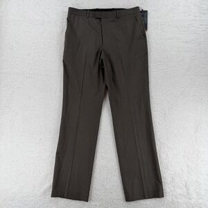 Perry Ellis Portfolio Pants Mens 33x32 Brown Pinstripe Modern Fit Dress Slacks